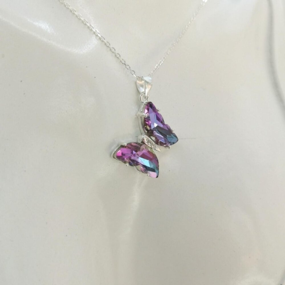 Swarovski Modern Purple Butterfly sterling silver Pendant Necklace - Picture 5 of 8